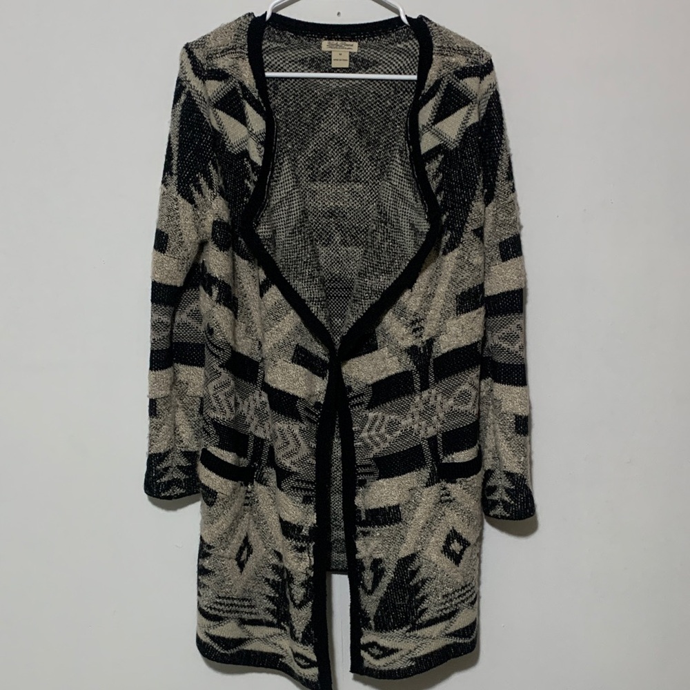 Lucky Brand Black and Cream Geometric Cardigan